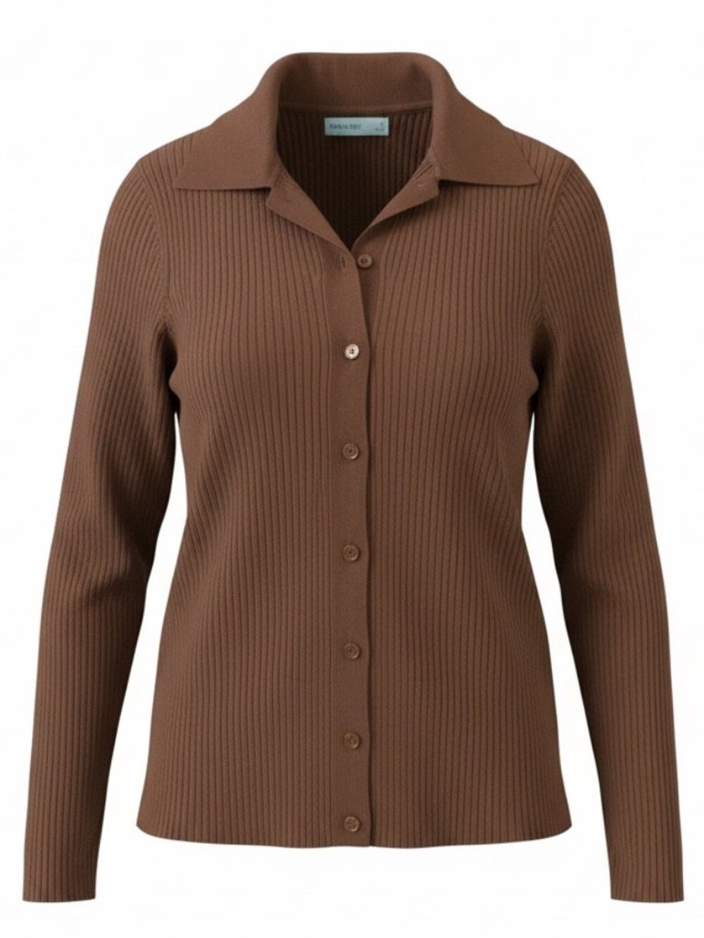 Brown Collared Nine West Ribbed Cardigan Sweater Sz Sm